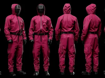 Squid Game  pink soldiers game ready Low-poly 3D model