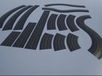 PBR 4K-2K Four-Lane Highway Roads Clean Low-poly 3D model