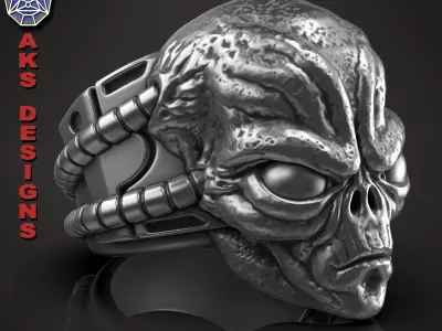  skull Ring jewelry Alien v1 3D print model