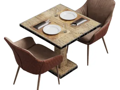 Chair Chrissy Pu by Richmond and aged table with table setting 3D model