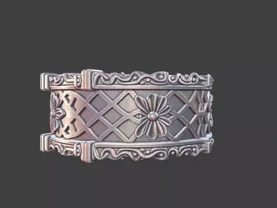 Japanese Geometric Trellis Ring Silver Jewelry 3D Model 3D print model