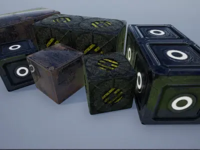 Lowpoly sci-fi Metal Crates and Containers 3 Low-poly 3D model