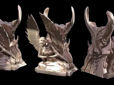 Gold Brushed Poseidon sculpture 3 designs  3D model