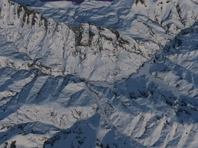 Snowy mountain with parametric snowiness material 3D model