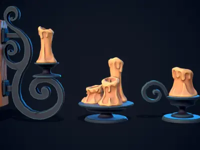 Stylized Candlet Set - Lowpoly and Gameready Candle Set Low-poly 3D model