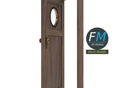 Wooden door with a porthole window 3D model