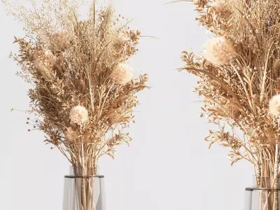 dry flowers bouquet vase 08 3D model
