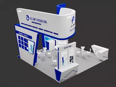 Exhibition Booth Stand with Modular Display and Branding Area 3D model