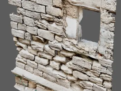 Ancient wall of ruined building 3D model