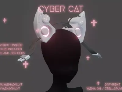 Cyber-cat ears 3 versions Low-poly 3D model