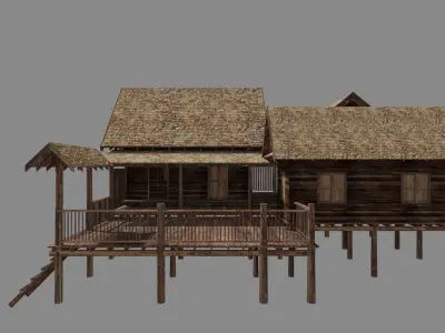 Ancient Thai wooden house2 Low-poly 3D model