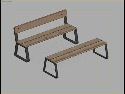 Minimalist Wood and Metal Bench Set for Public Spaces 3D model