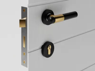 White Slatted Door With Black Handle  3D model
