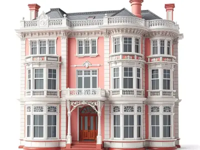 Victorian Pink Mansion model pack Low-poly 3D model