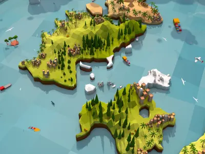Cartoon Low Poly Flat Earth  Low-poly 3D model
