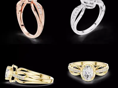 Oval Diamond Split Shank Ring CAD Model Jewelry 3D print model