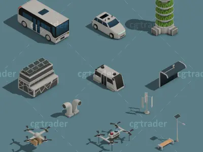 Low Poly Smart City Isometric Icon Low-poly 3D model