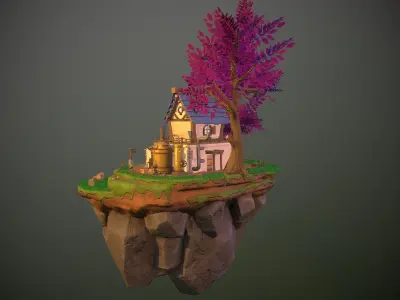 Village house on island Low-poly 3D model