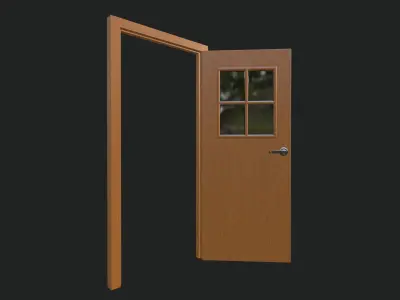 Wooden Door with Four Panel Glass Window 3D model