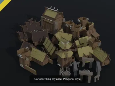 Cartoon fantasy citys asset Polygonal Style 3D Model Pack