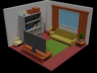 3d lowpoly staff room Low-poly 3D model