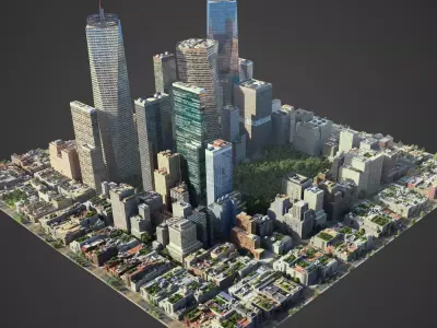 Realistic Square city S1 Low-poly 3D model