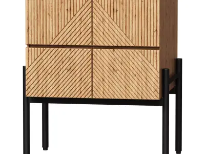 Bedside table with drawers made of light oak Lodge 3D model