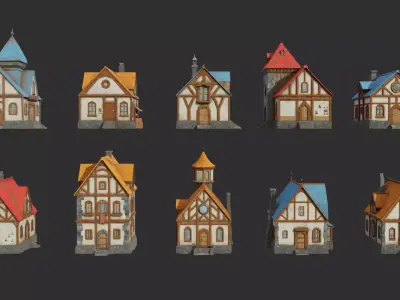 Collection 10 Medieval House Low-poly Low-poly 3D model