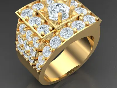 Light Gold Diamond Men Ring 2MR005 3D model