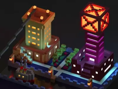 Neon City Low-poly 3D model