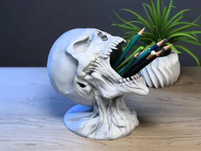 Robot Skull pen holder Cyborg pen holder 3D print model