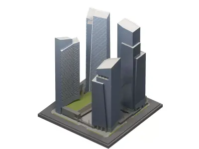 Marina Bay Financial Centre - MBFC- 3D Model Low-poly 3D model
