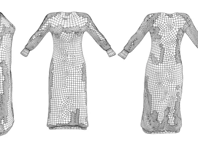 Long Sleeve Loose Fit Solid Maxi Dress Low-poly 3D model