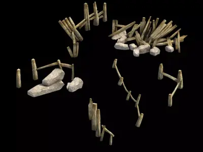 Broken - Fence 01 3D model
