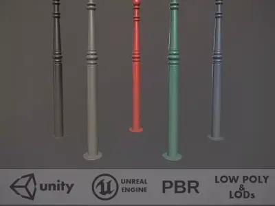 Barrier Bollard Pack 1 v1 Five Color Options Low-poly 3D model