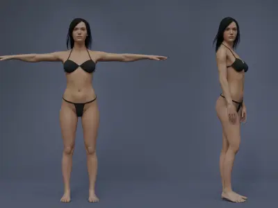 Female Black Hair Rig Low-poly 3D model