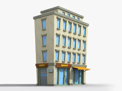 Cartoon Building x9 Low-poly 3D model