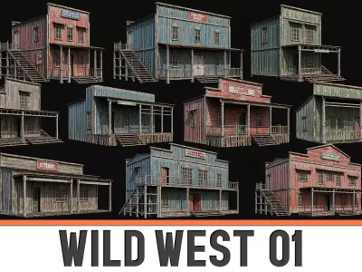 WILD WEST 01 with INTERIORS 4K TEXTURES Low-poly 3D model