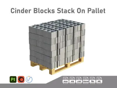 Cinder Blocks Stack On Pallet Low-poly 3D model