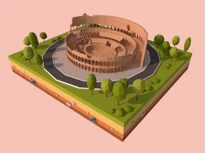 Cartoon Low Poly Rome Coloseum Landmark Low-poly 3D model