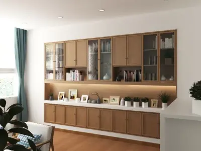 Reception room sofa table and chair bookcase 3D model