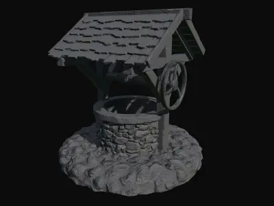 Low Poly PBR Old Wishing Well Low-poly 3D model