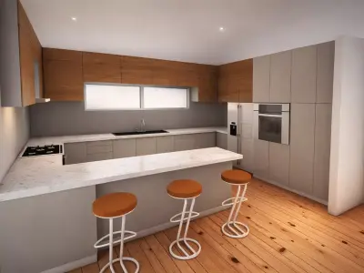 Modern U-Shaped Kitchen Interior Free 3D model
