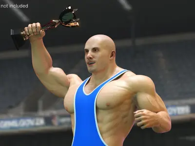  Bodybuilder in Blue Leotard Rigged for Cinema 4D 