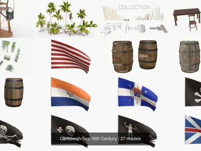 Caribbean Sea 16th Century 3D Model Pack