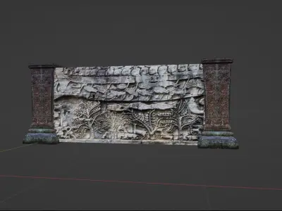 ancient temples architectures of wall in Cambodia 3D modeling Low-poly 3D model