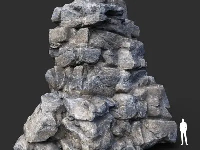 Low poly Gray Cliff Modular Rock 210417 Low-poly 3D model