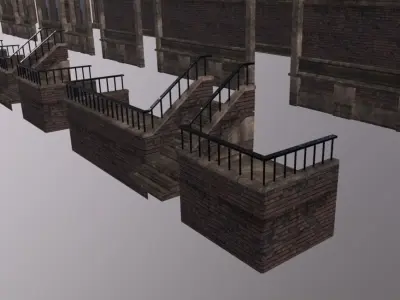 Residential facade kit Low-poly 3D model