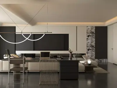 Italian  style large flat  floor living and dining room 3D model