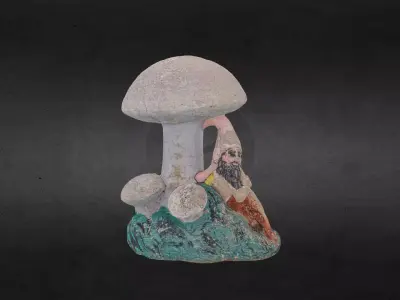 Mushroom with Gnome Statue 3D model